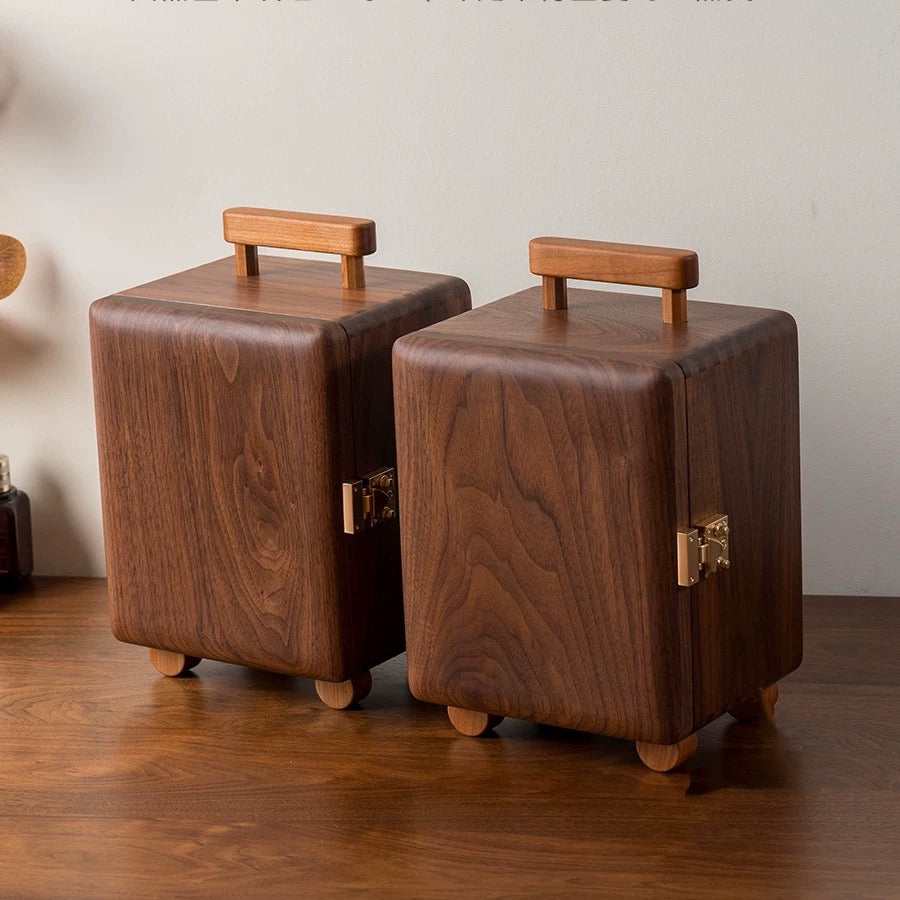 Suitcase Solid Wood Jewelry Box with 5 Drawers