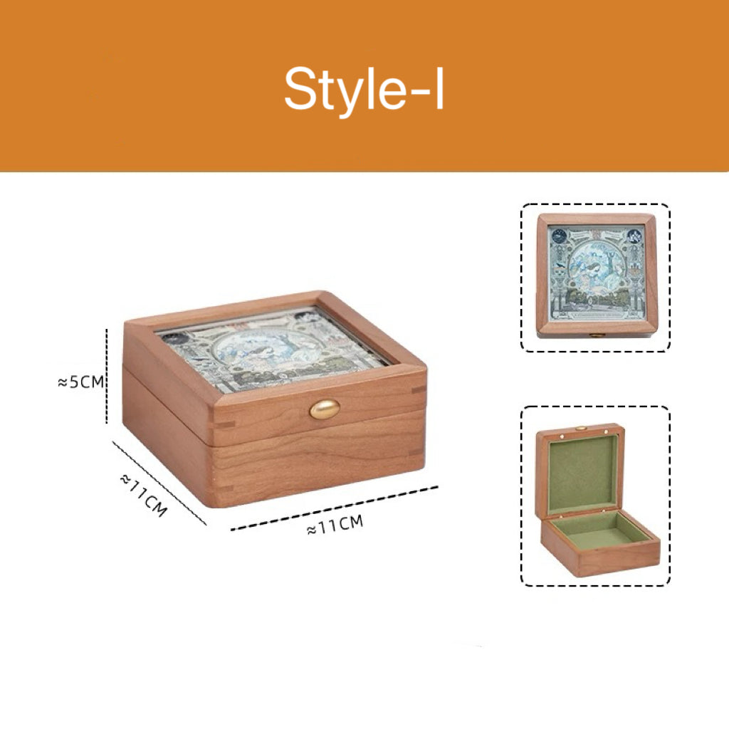 Merrin Solid Cherry Wood Jewelry Box With Creative Art Glass-Top