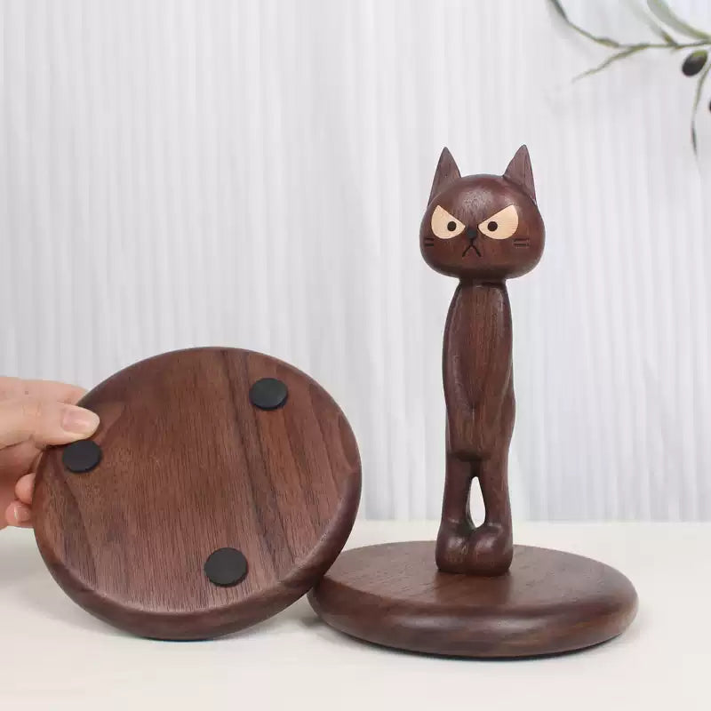 Embarrassed Cat Walnut Standing Tissue Holder