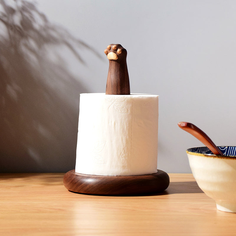 Cat Paw Walnut Tissue Holder