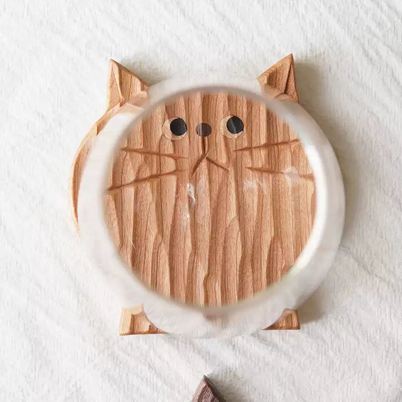 Moody Handcrafted Cat Solid Wood Coasters