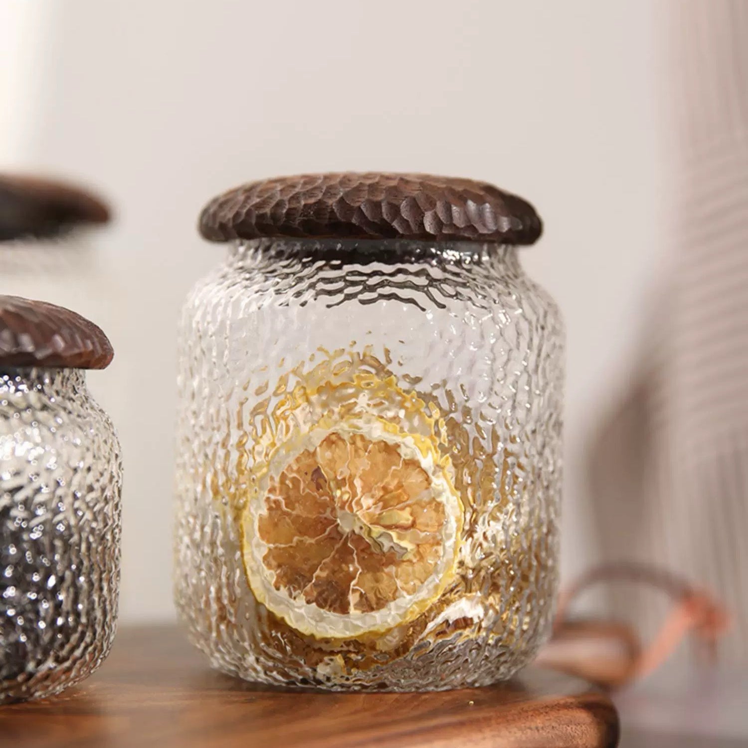 Haven Walnut Glass Coffee Containers with Hammered Seal