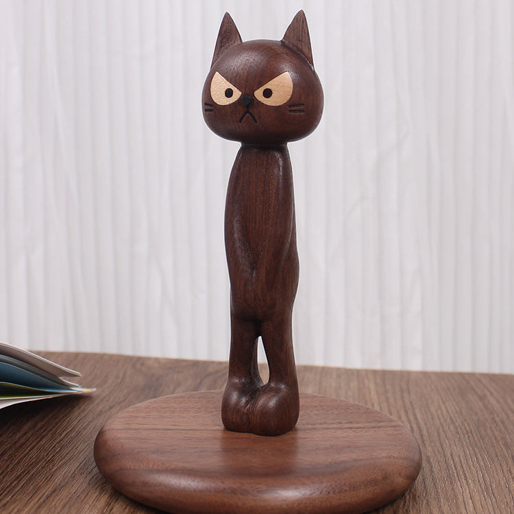 Embarrassed Cat Walnut Standing Tissue Holder