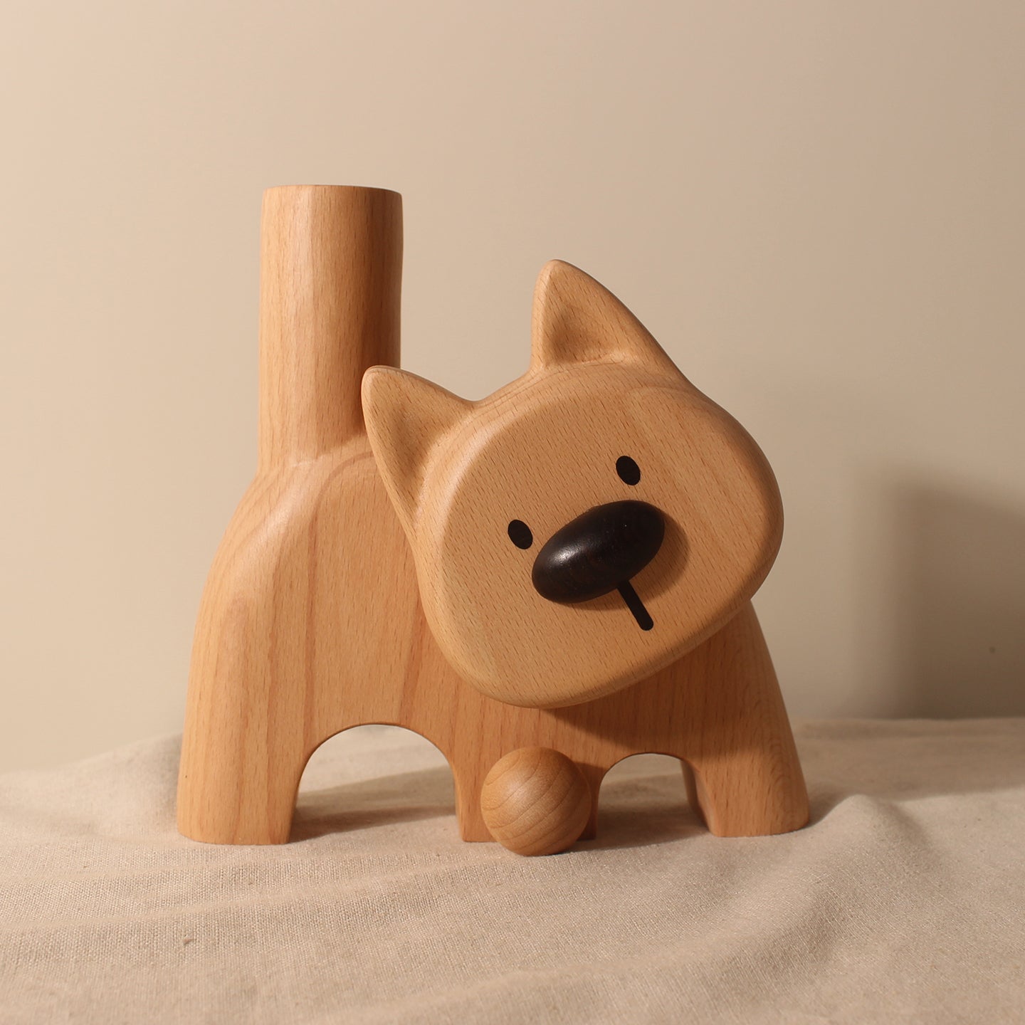Doggie Natural Wooden Flower Vase