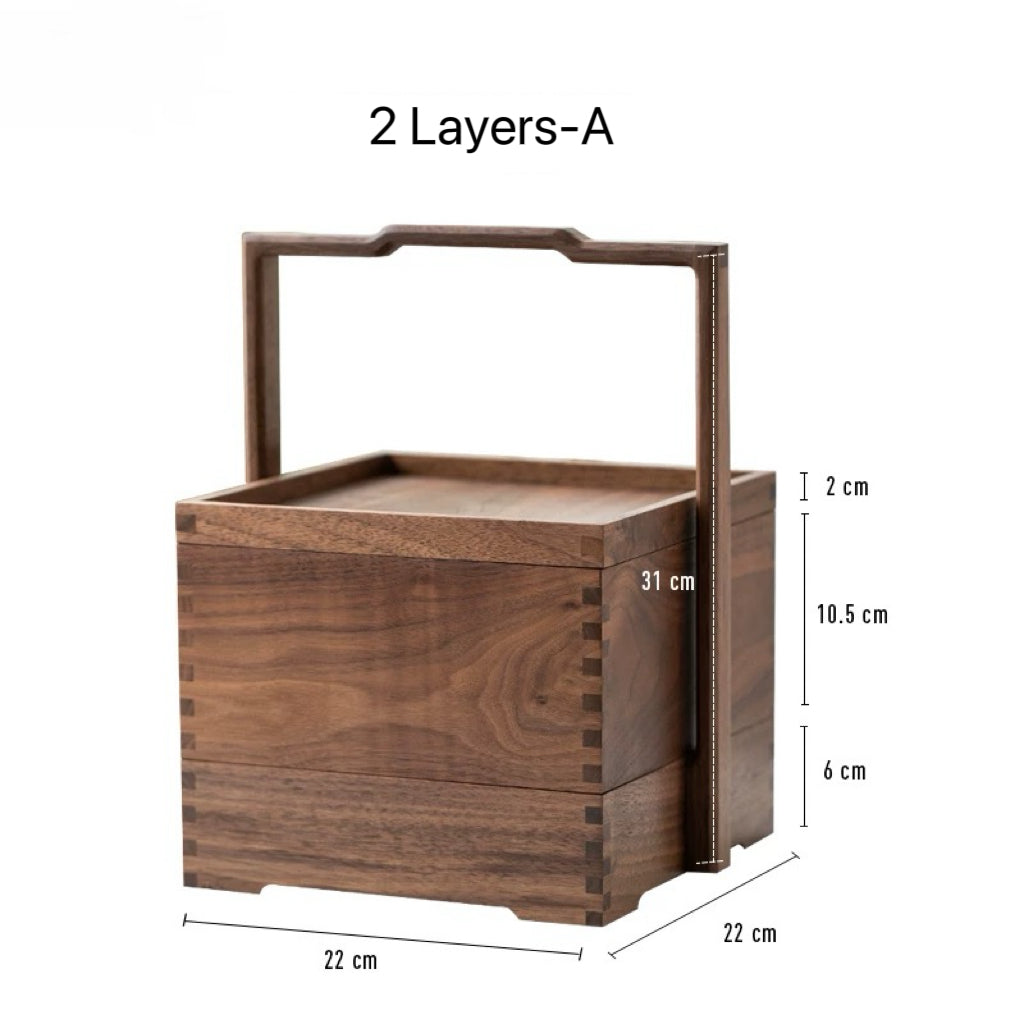 Modu Black Walnut Multi-layer Tea Set Storage Box with Handle