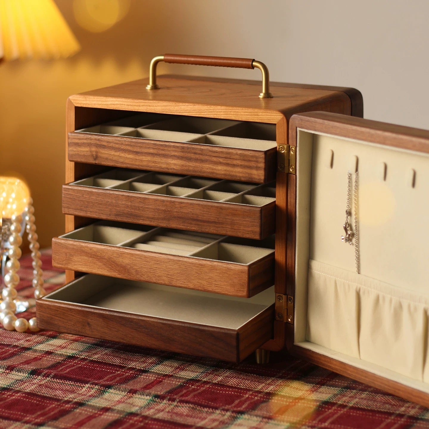 Amélie Solid Wood Jewelry Organizer with Handle