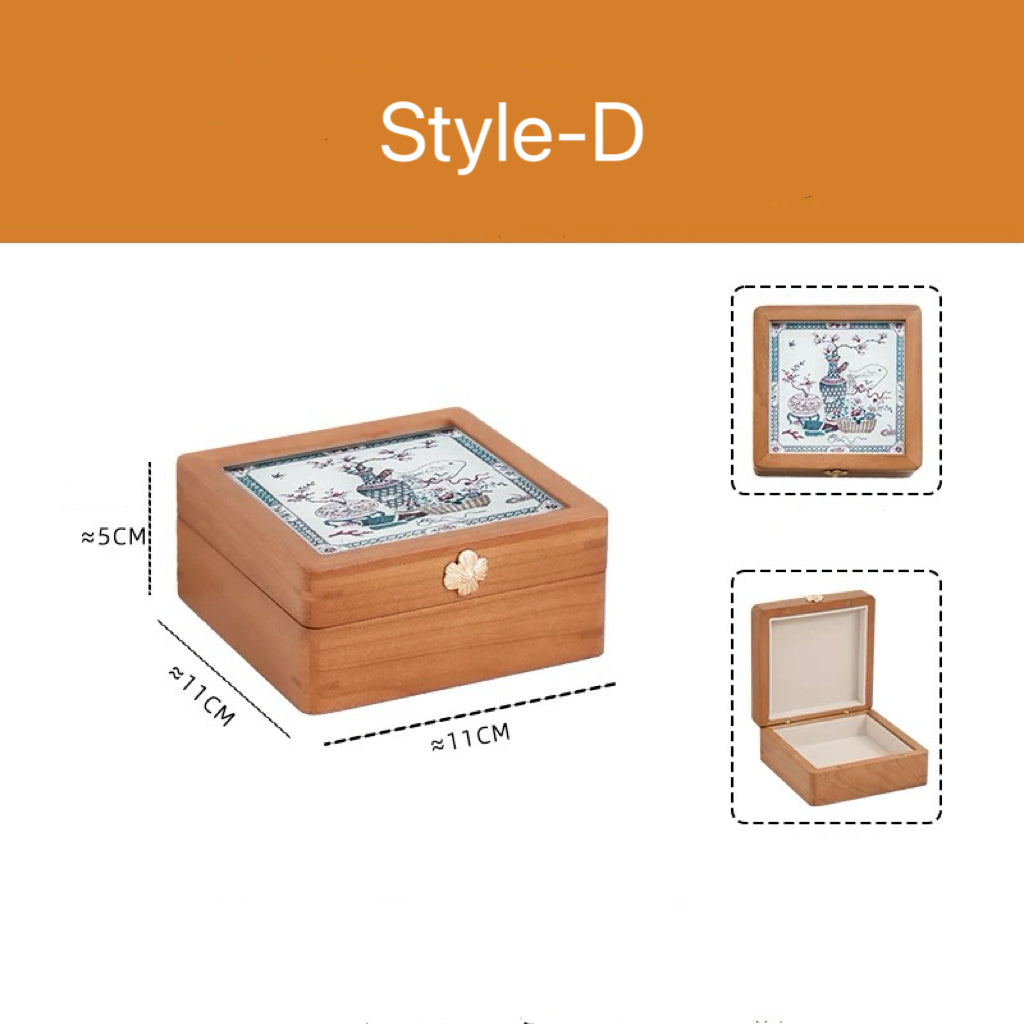 Merrin Solid Cherry Wood Jewelry Box With Creative Art Glass-Top