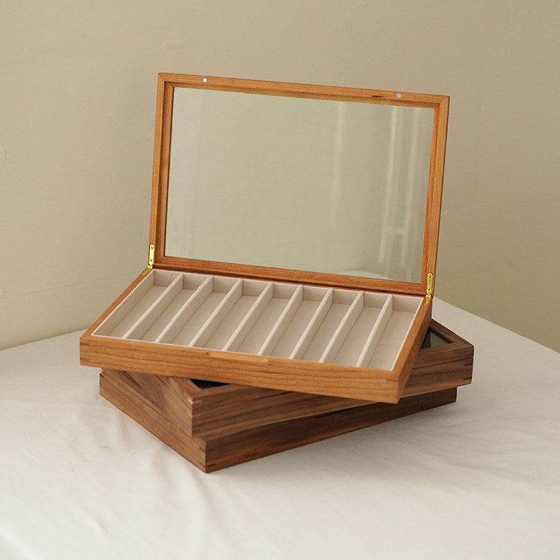 Fendry Solid Wood Necklace Jewelry Box With Glass Lid