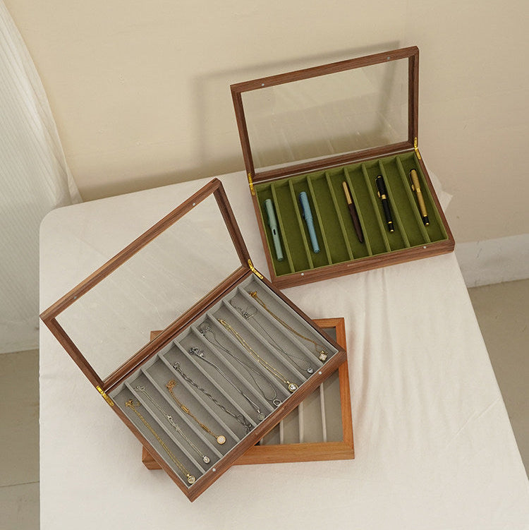 Fendry Solid Wood Necklace Jewelry Box With Glass Lid