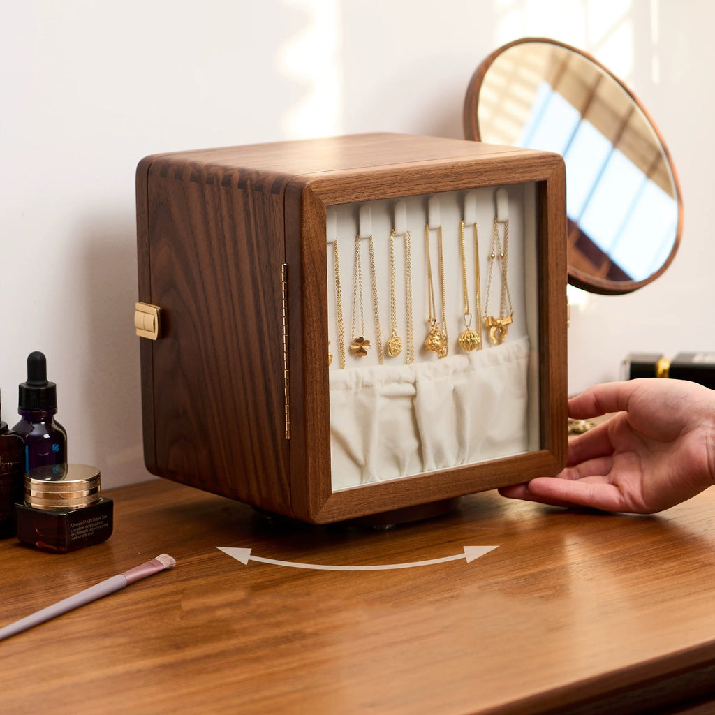 Glintia Black Walnut 360° Rotating Dual-Sided Jewelry Box