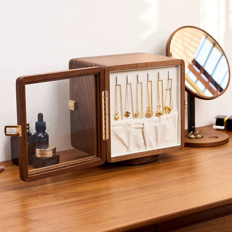 Glintia Black Walnut 360° Rotating Dual-Sided Jewelry Box