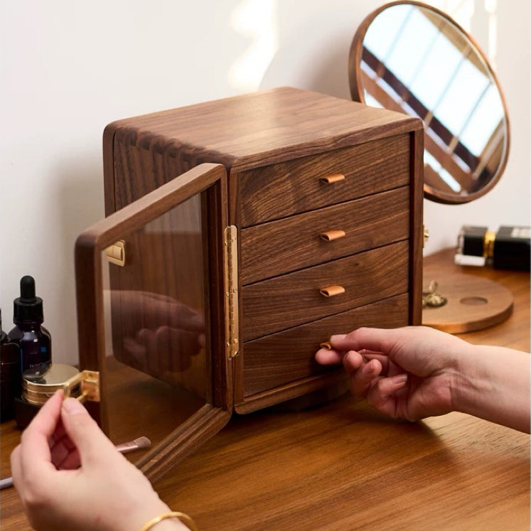 Glintia Black Walnut 360° Rotating Dual-Sided Jewelry Box