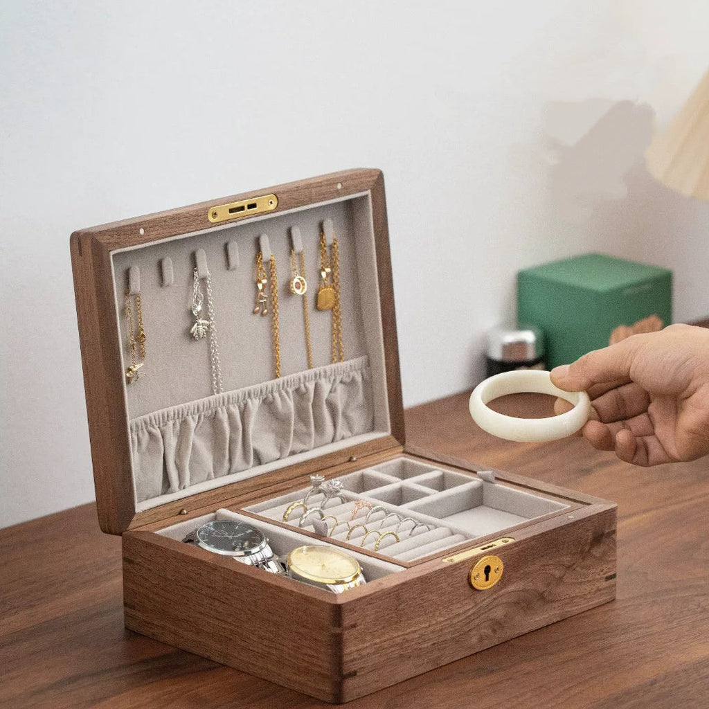 Halorin Solid Walnut Two-Tier Jewelry Box