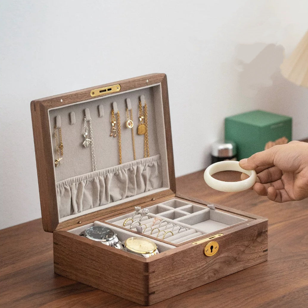 Halorin Solid Walnut Two-Tier Jewelry Box