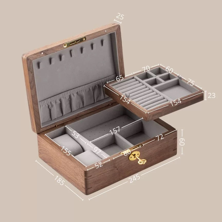 Halorin Solid Walnut Two-Tier Jewelry Box