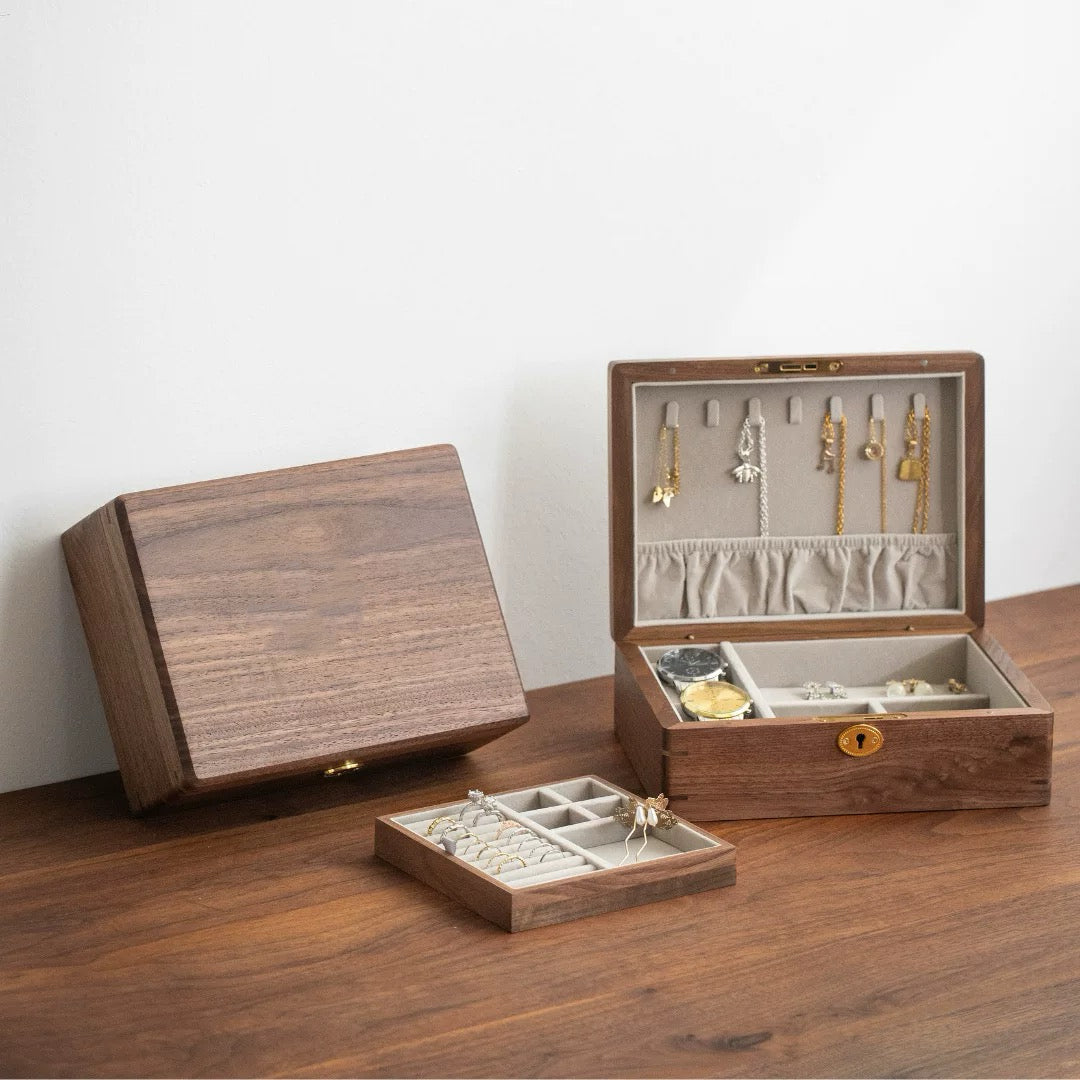 Halorin Solid Walnut Two-Tier Jewelry Box