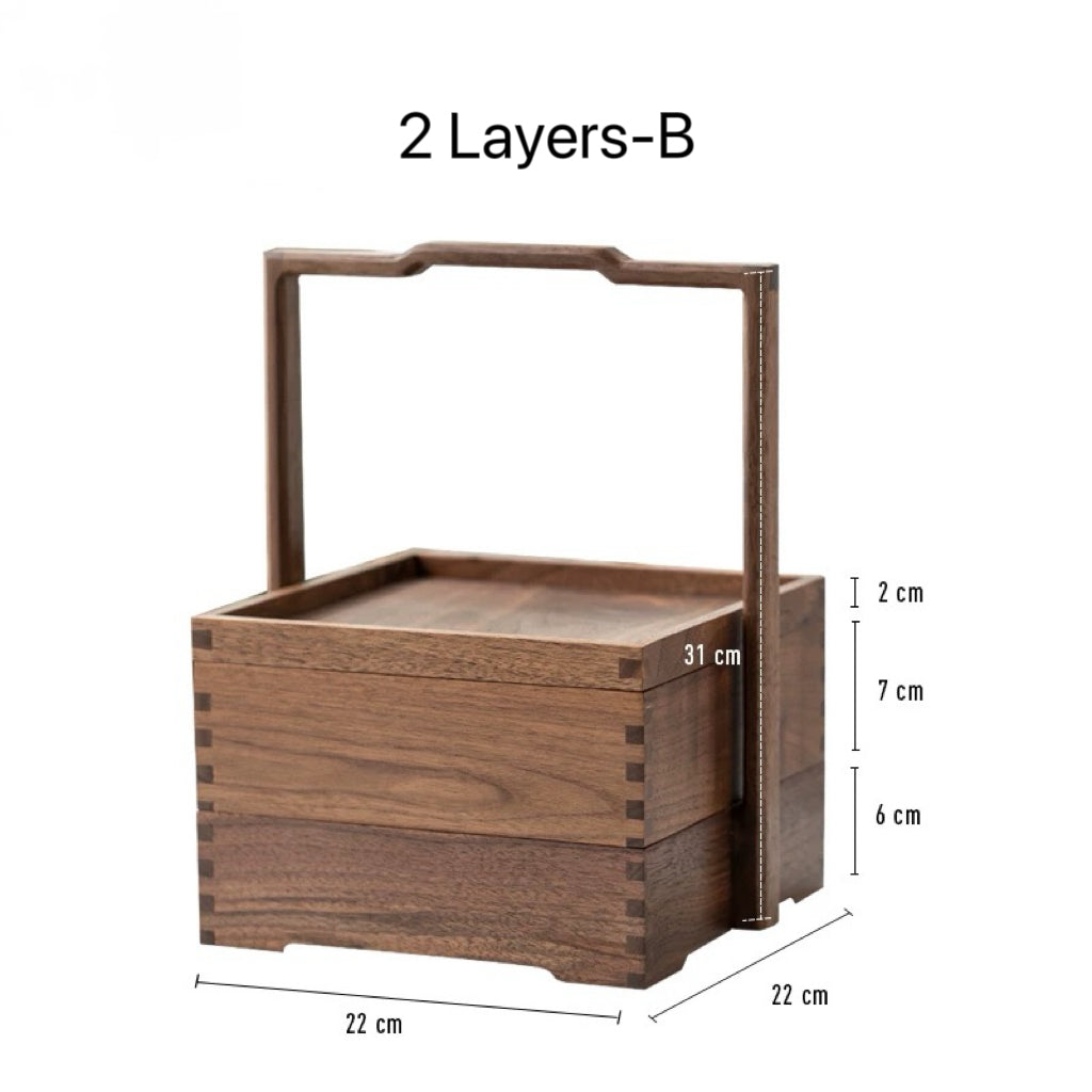 Modu Black Walnut Multi-layer Tea Set Storage Box with Handle
