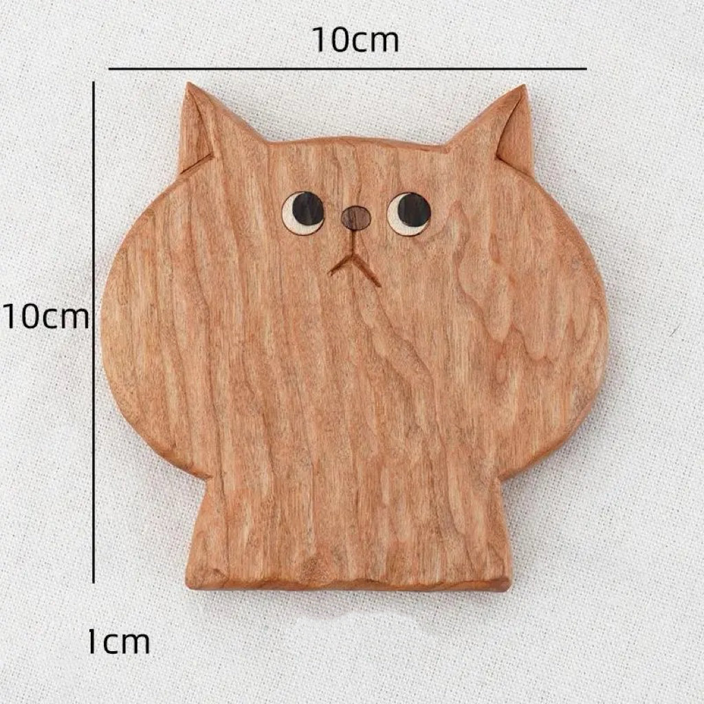 Little Bear/Cat Handcrafted Walnut Coasters