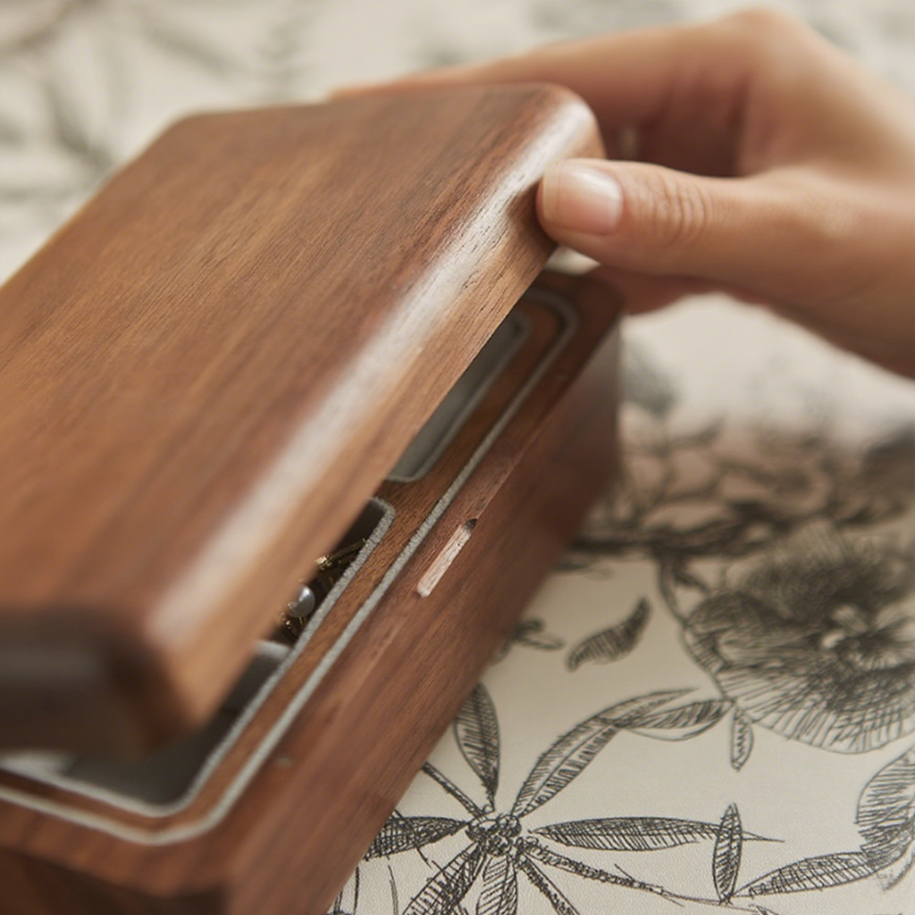 Lyra Walnut Velvet Double-Layer Jewelry Box