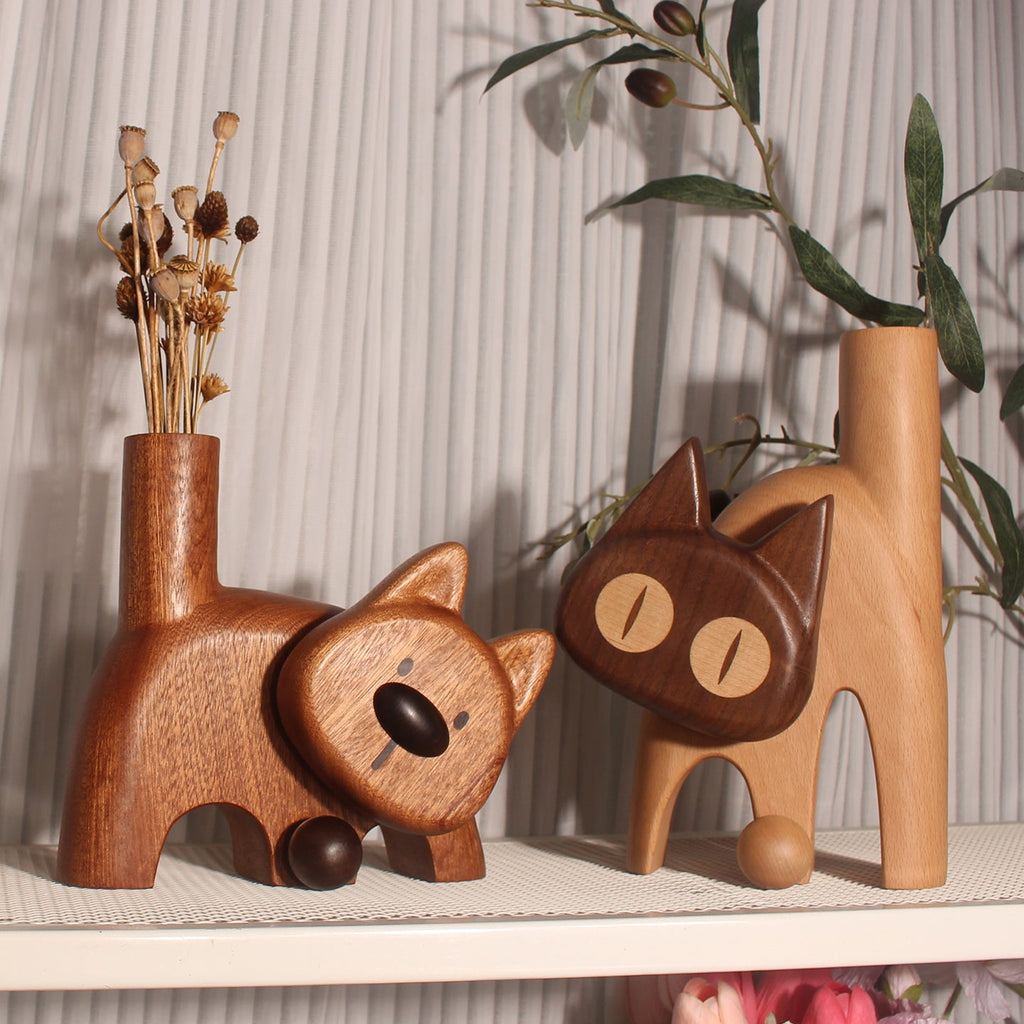 Doggie Natural Wooden Flower Vase