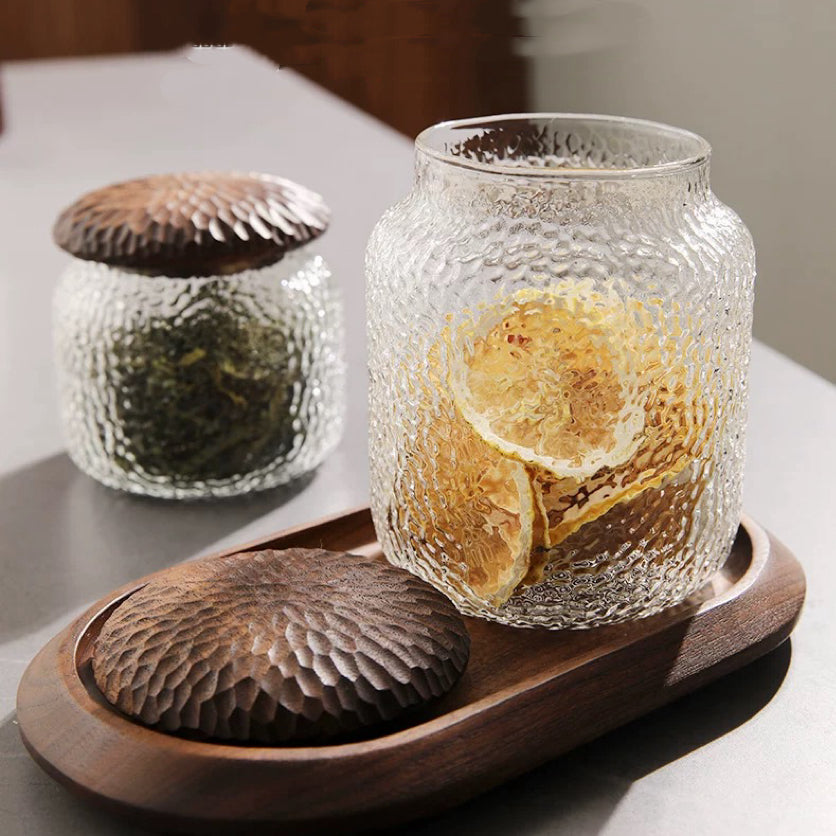 Haven Walnut Glass Coffee Containers with Hammered Seal
