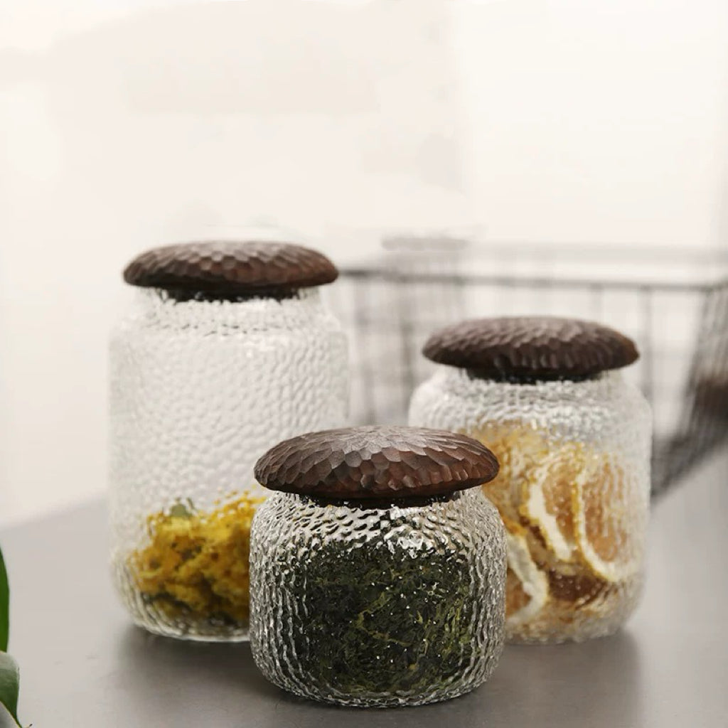 Haven Walnut Glass Coffee Containers with Hammered Seal