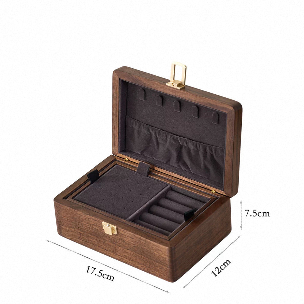 Velvet Walnut Minimalist Two-Layer Jewelry Box