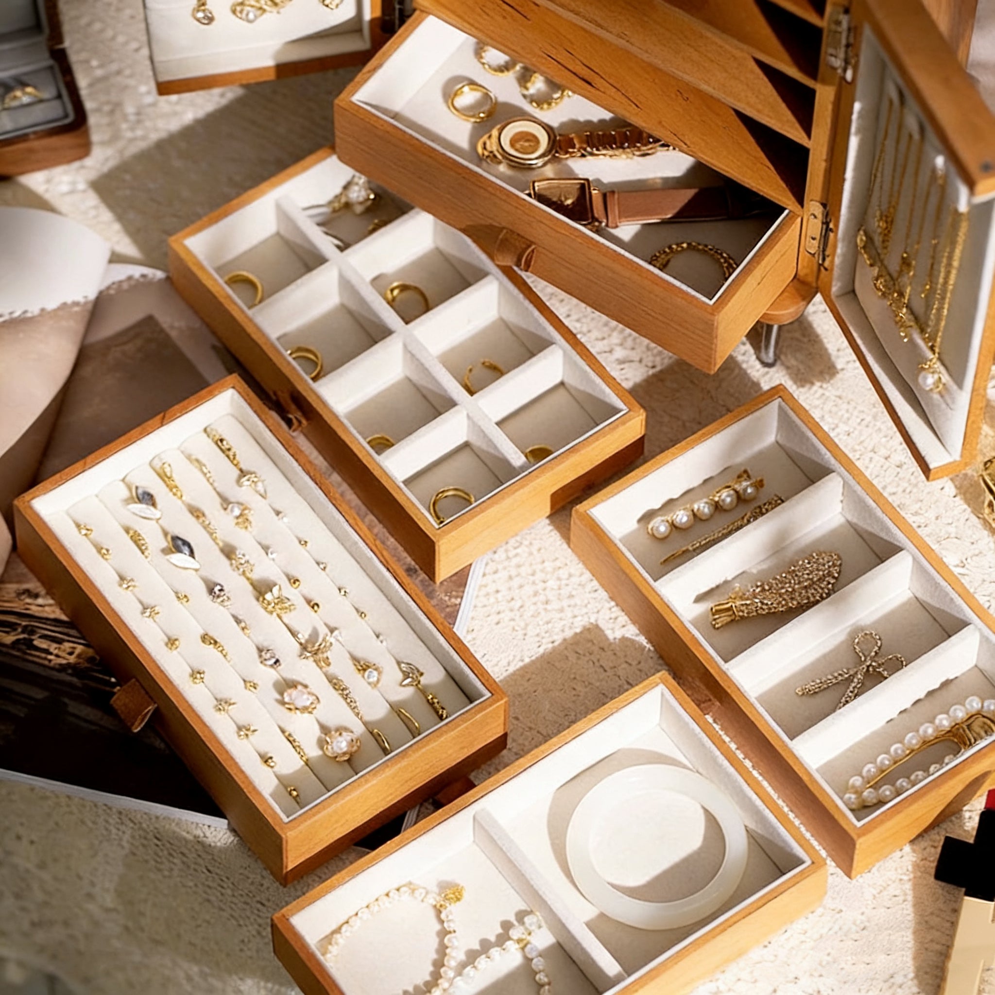 Lunor Solid Wood Jewelry Organizer Cabinet with 5 Drawers