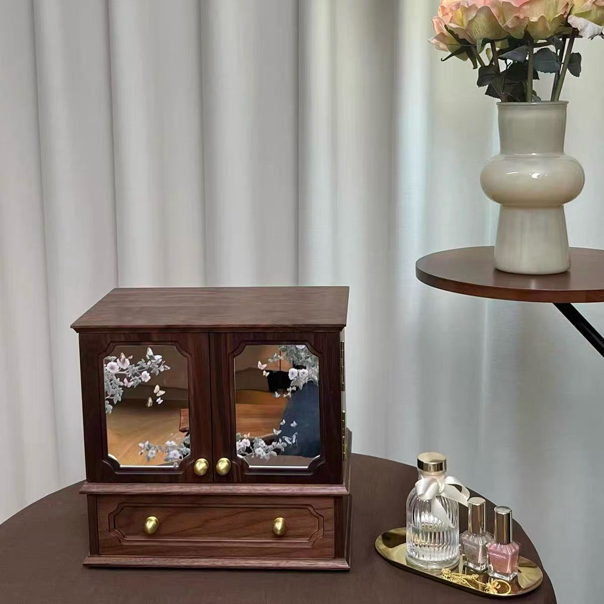 Lustre Solid Walnut Jewelry Storage Cabinet Organizer