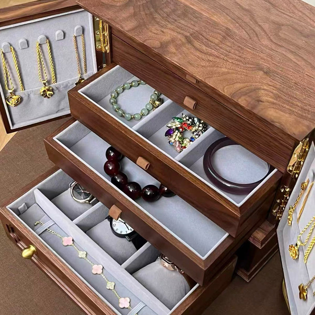 Lustre Solid Walnut Jewelry Storage Cabinet Organizer