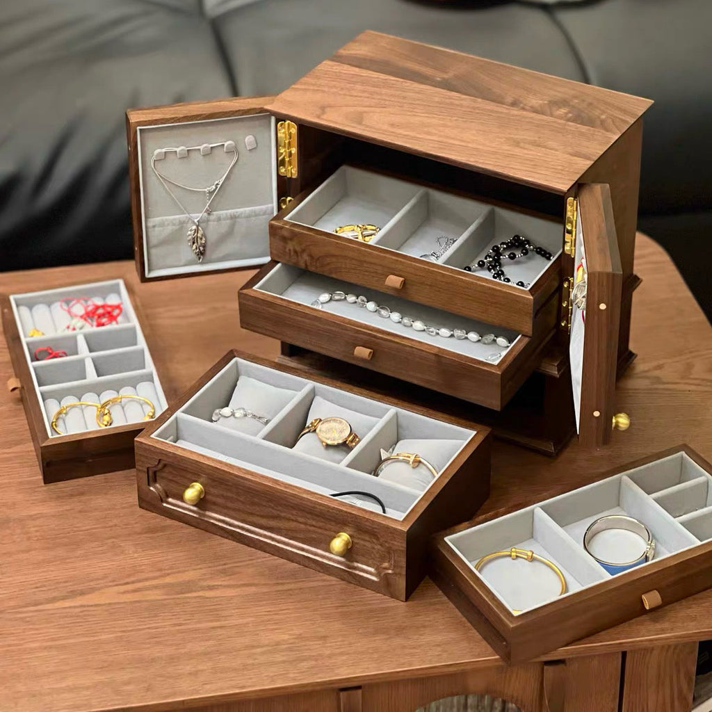 Lustre Solid Walnut Jewelry Storage Cabinet Organizer