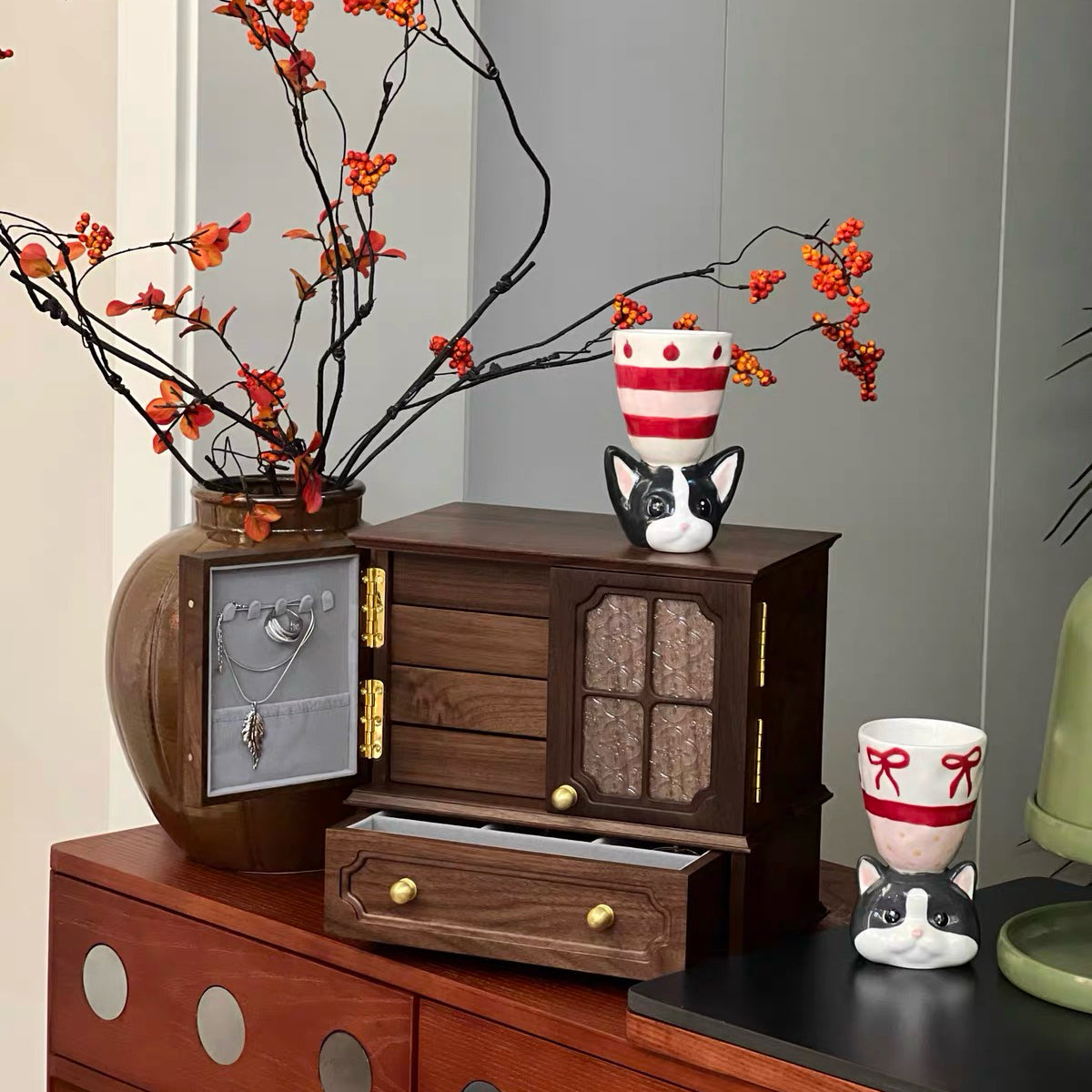 Lustre Solid Walnut Jewelry Storage Cabinet Organizer