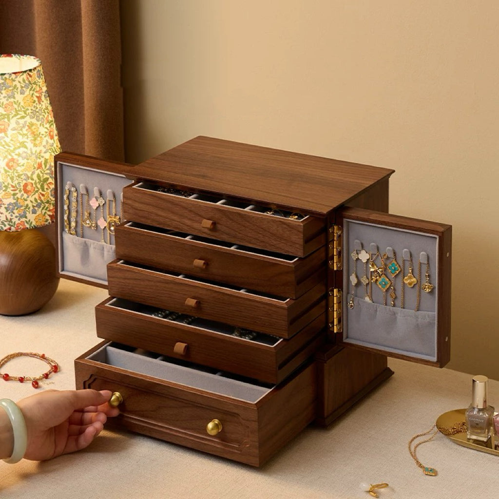 Lustre Solid Walnut Jewelry Storage Cabinet Organizer