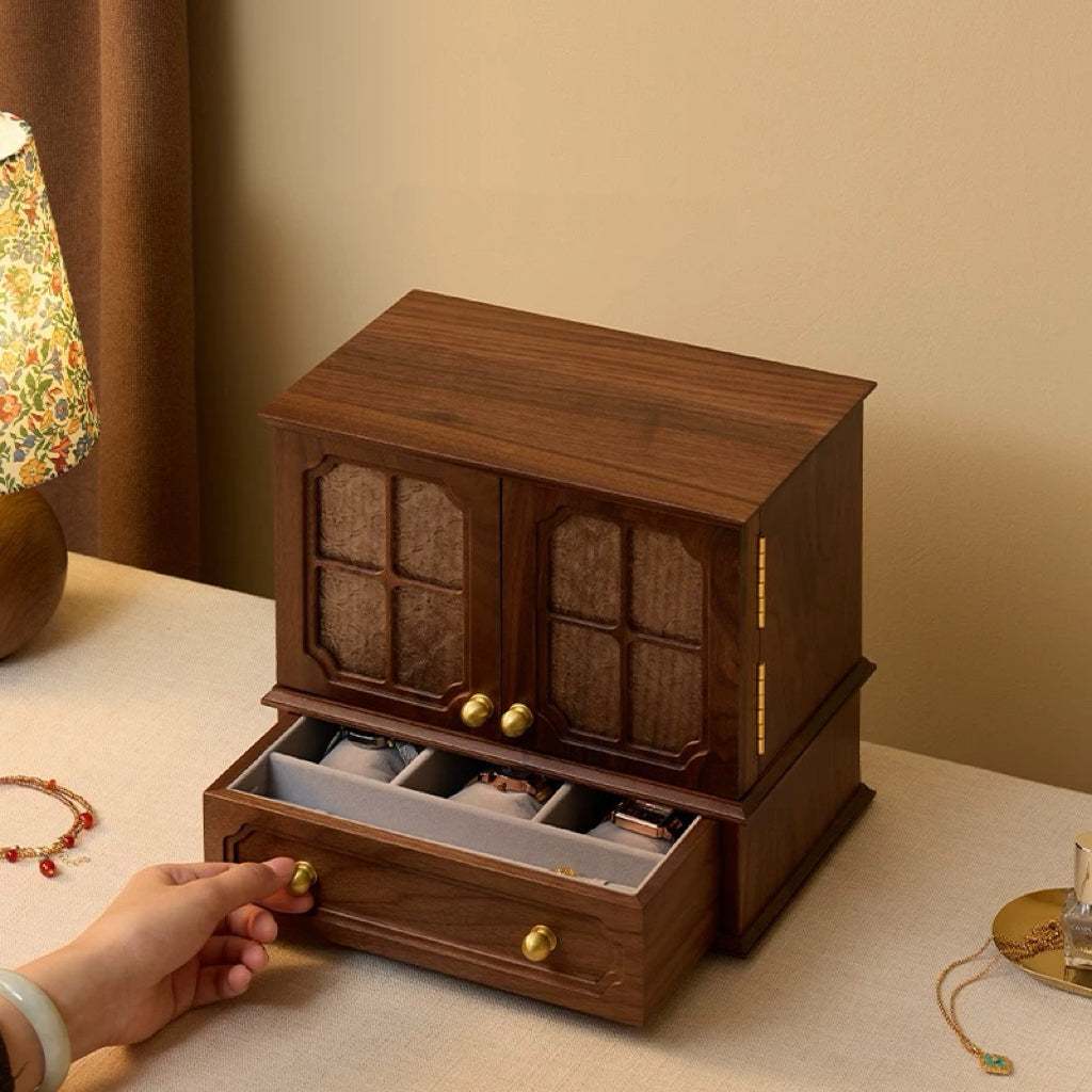 Lustre Solid Walnut Jewelry Storage Cabinet Organizer