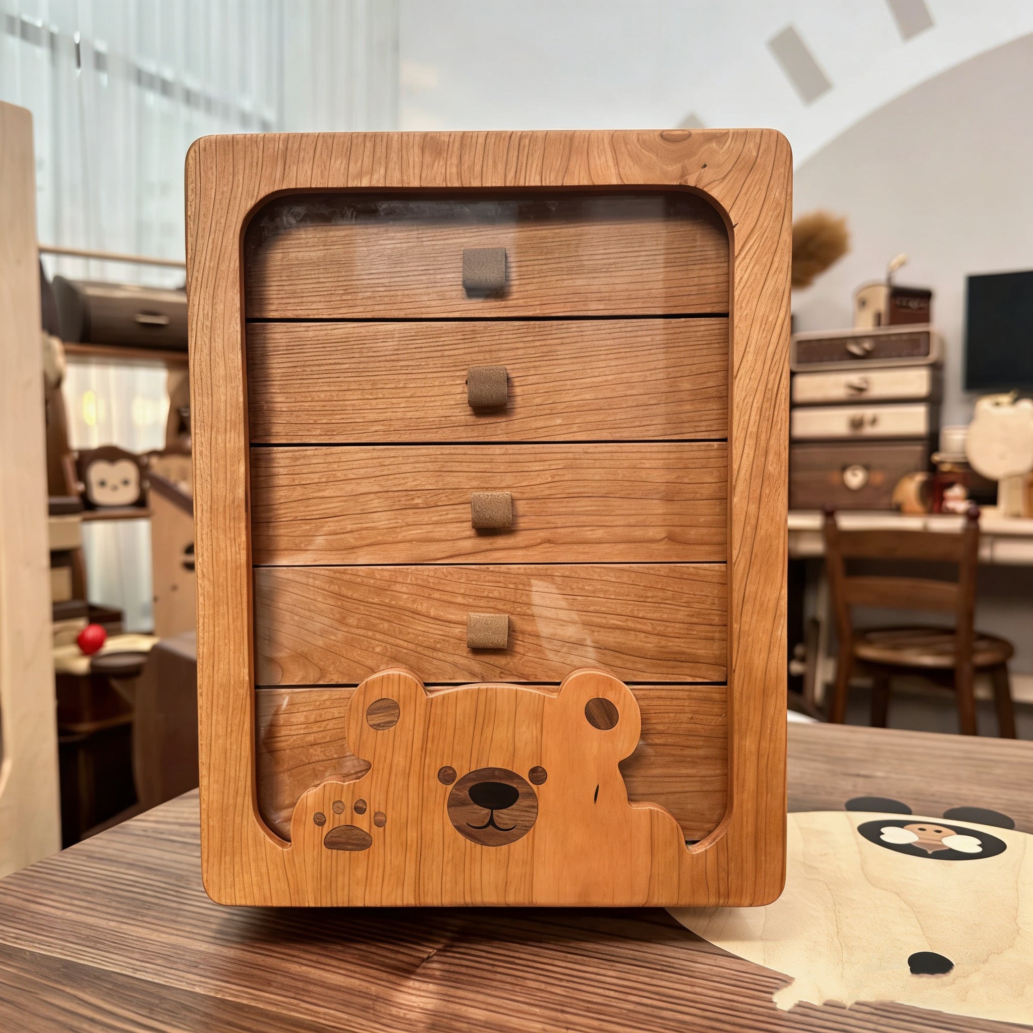 Bearry Solid Wood Rotating Jewelry Organizer Cabinet With Mirror