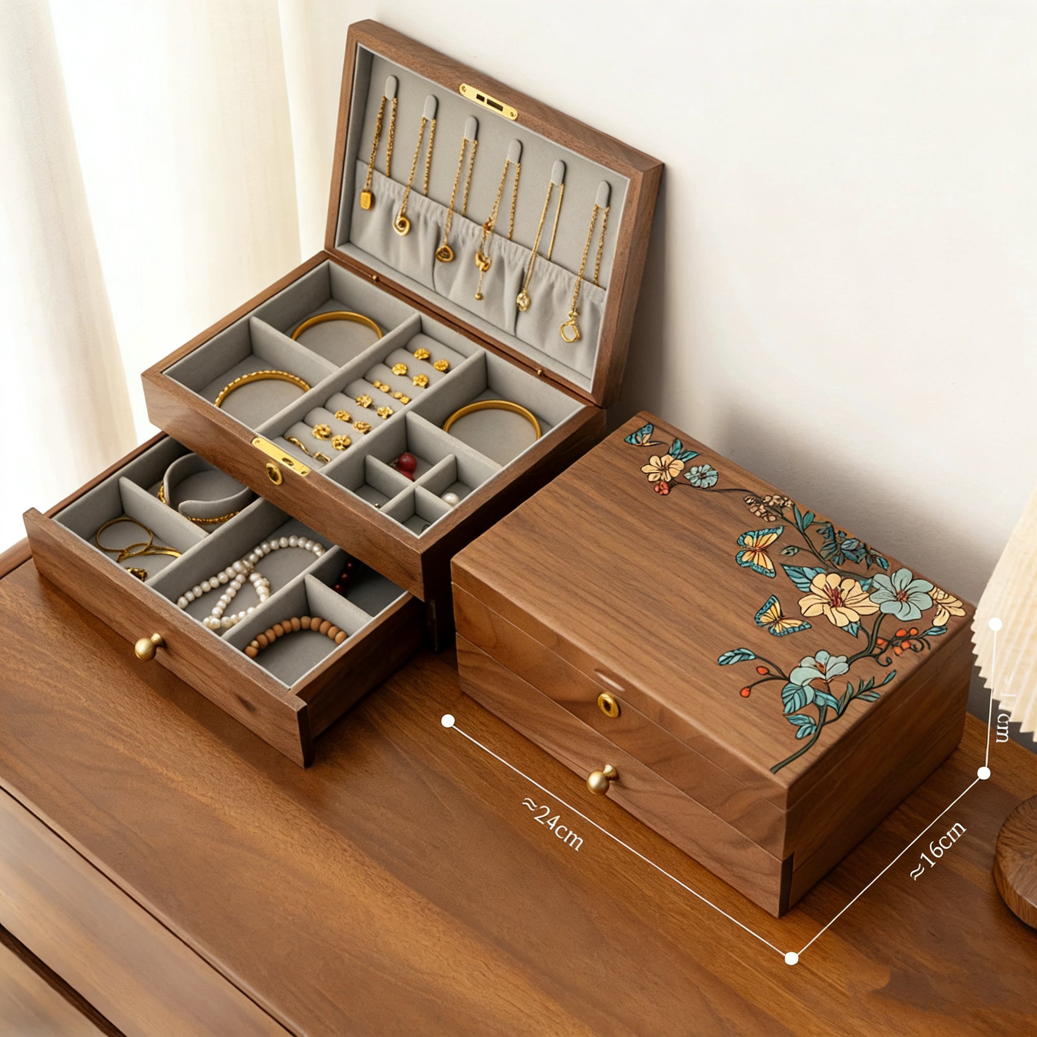 Eira Walnut Hand-Painted Jewelry Box