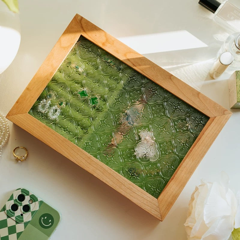 Elowen Solid Wood Jewelry Box with Textured Glass Lid