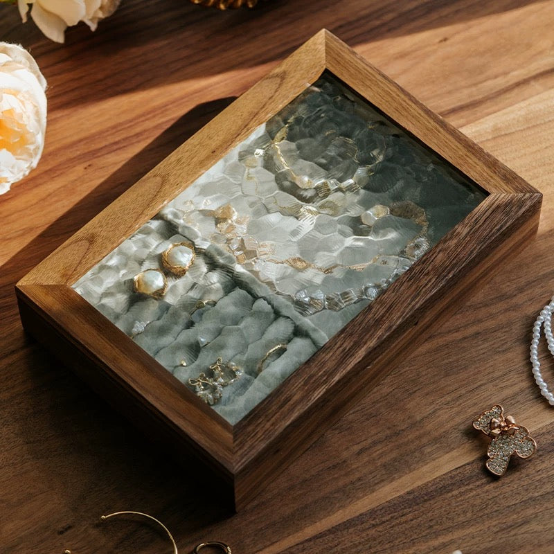Elowen Solid Wood Jewelry Box with Textured Glass Lid