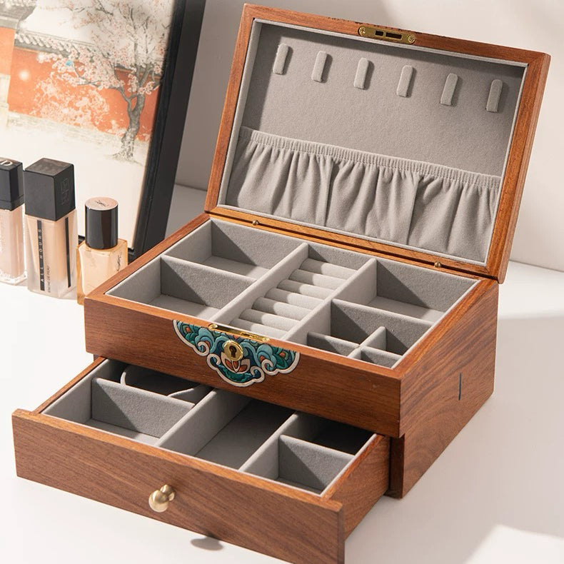 Solin Wooden Jewelry Box with Dual Drawers