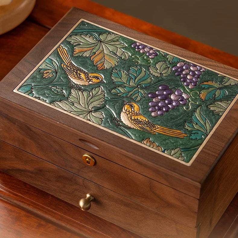 Vinebird Solid Wood Jewelry Box with Dual Drawers