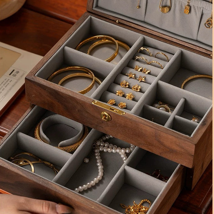 Vinebird Solid Wood Jewelry Box with Dual Drawers