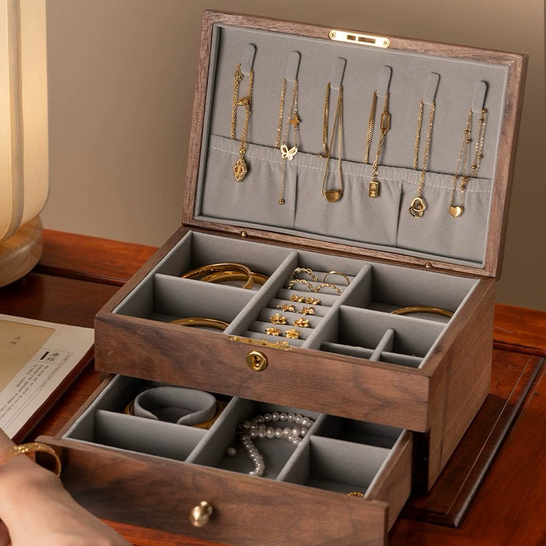 Vinebird Solid Wood Jewelry Box with Dual Drawers