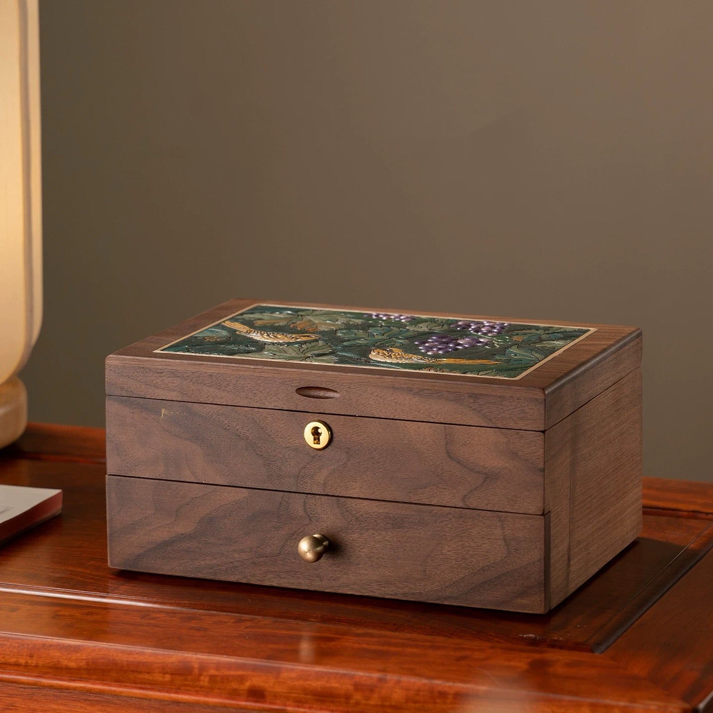 Vinebird Solid Wood Jewelry Box with Dual Drawers