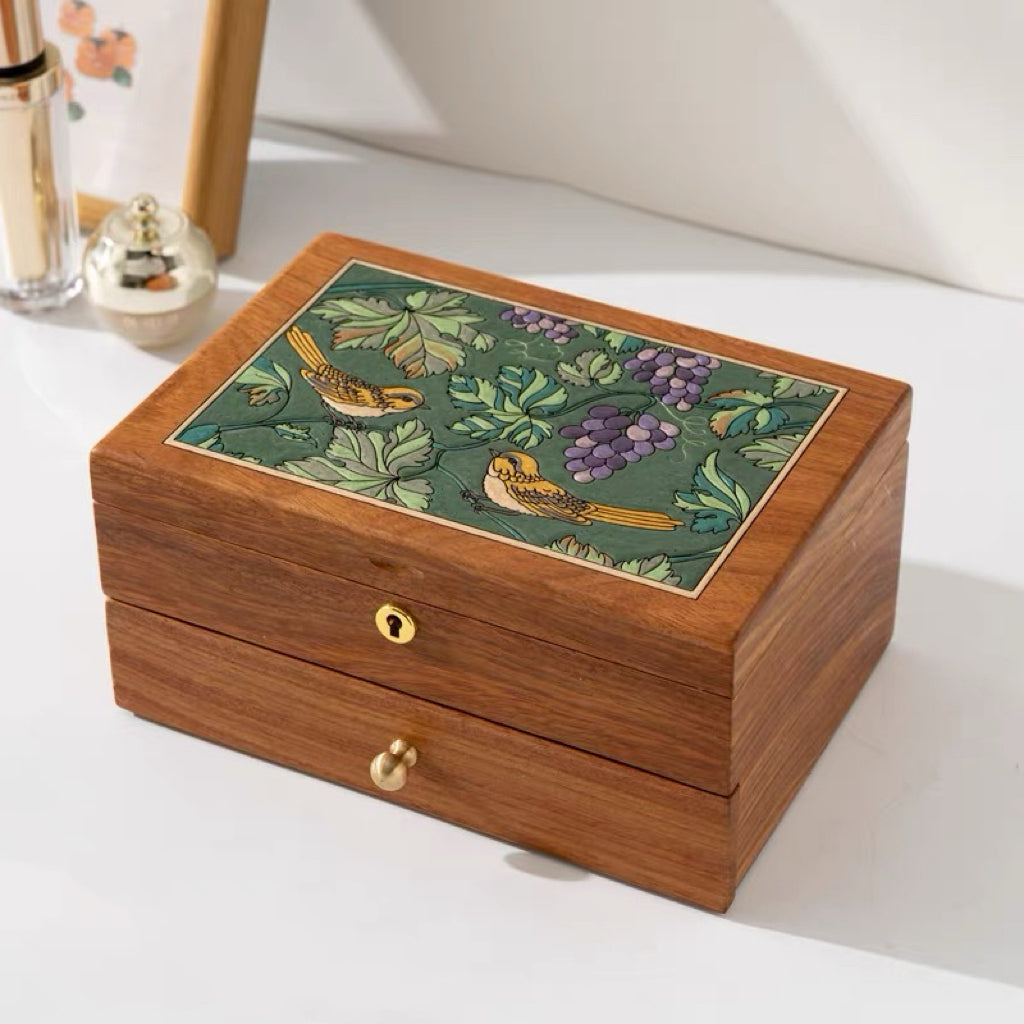 Vinebird Solid Wood Jewelry Box with Dual Drawers