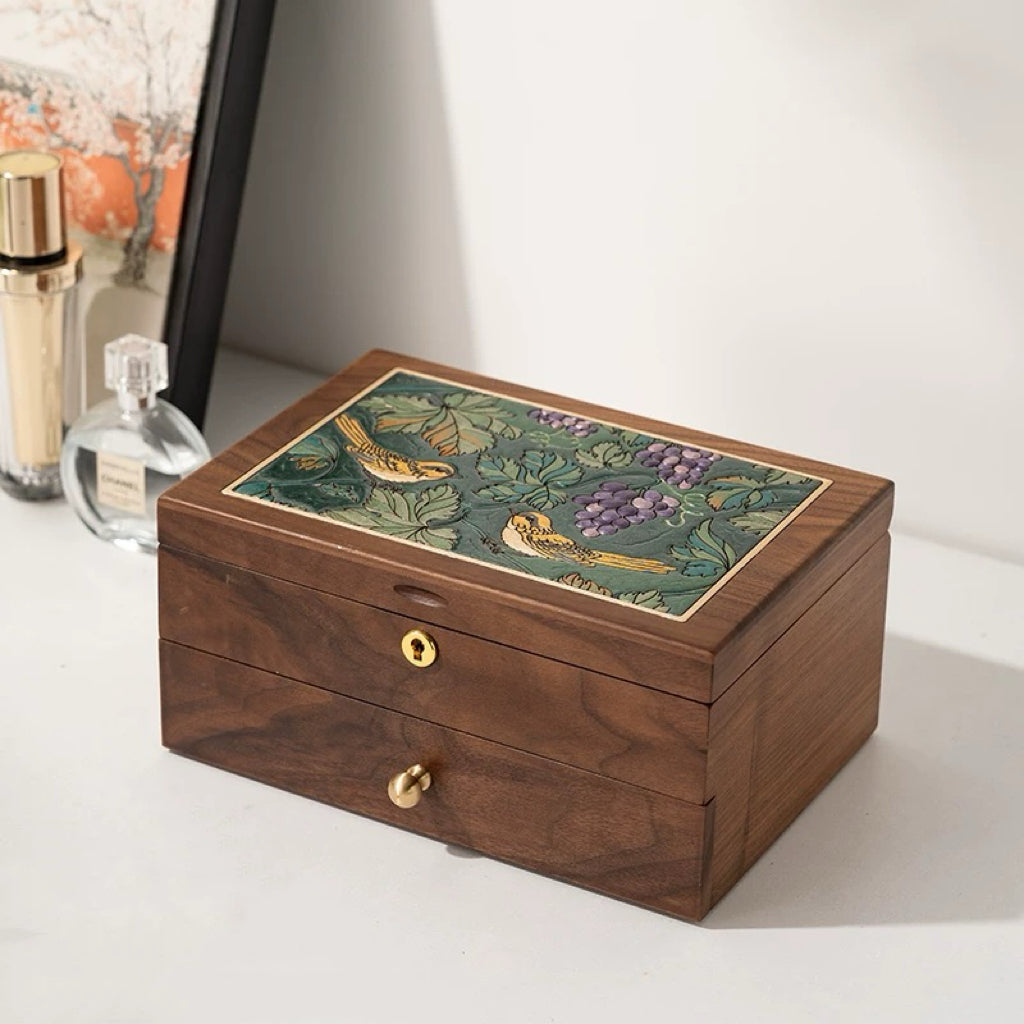 Vinebird Solid Wood Jewelry Box with Dual Drawers