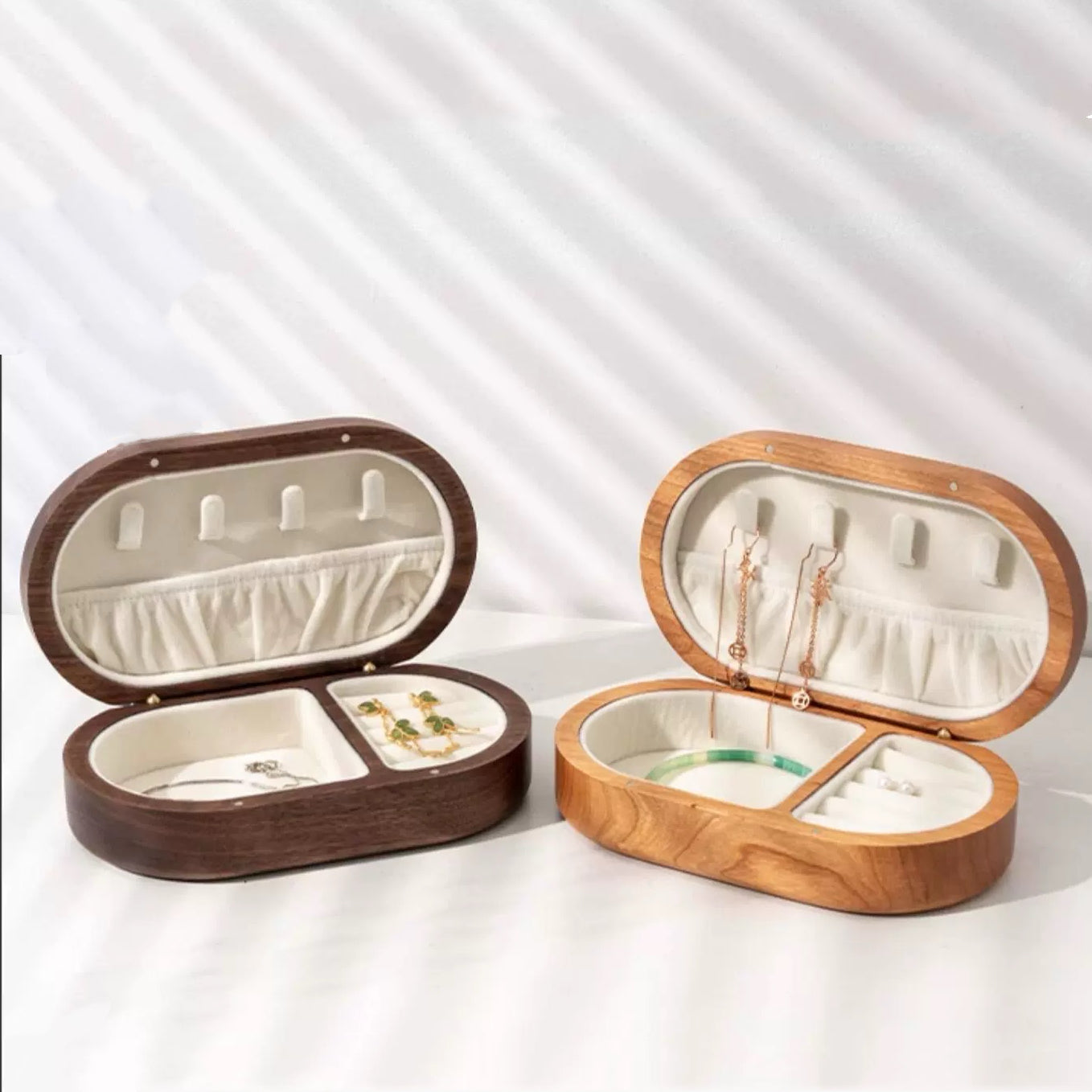 Pavo Solid Wood Oval Jewelry Box