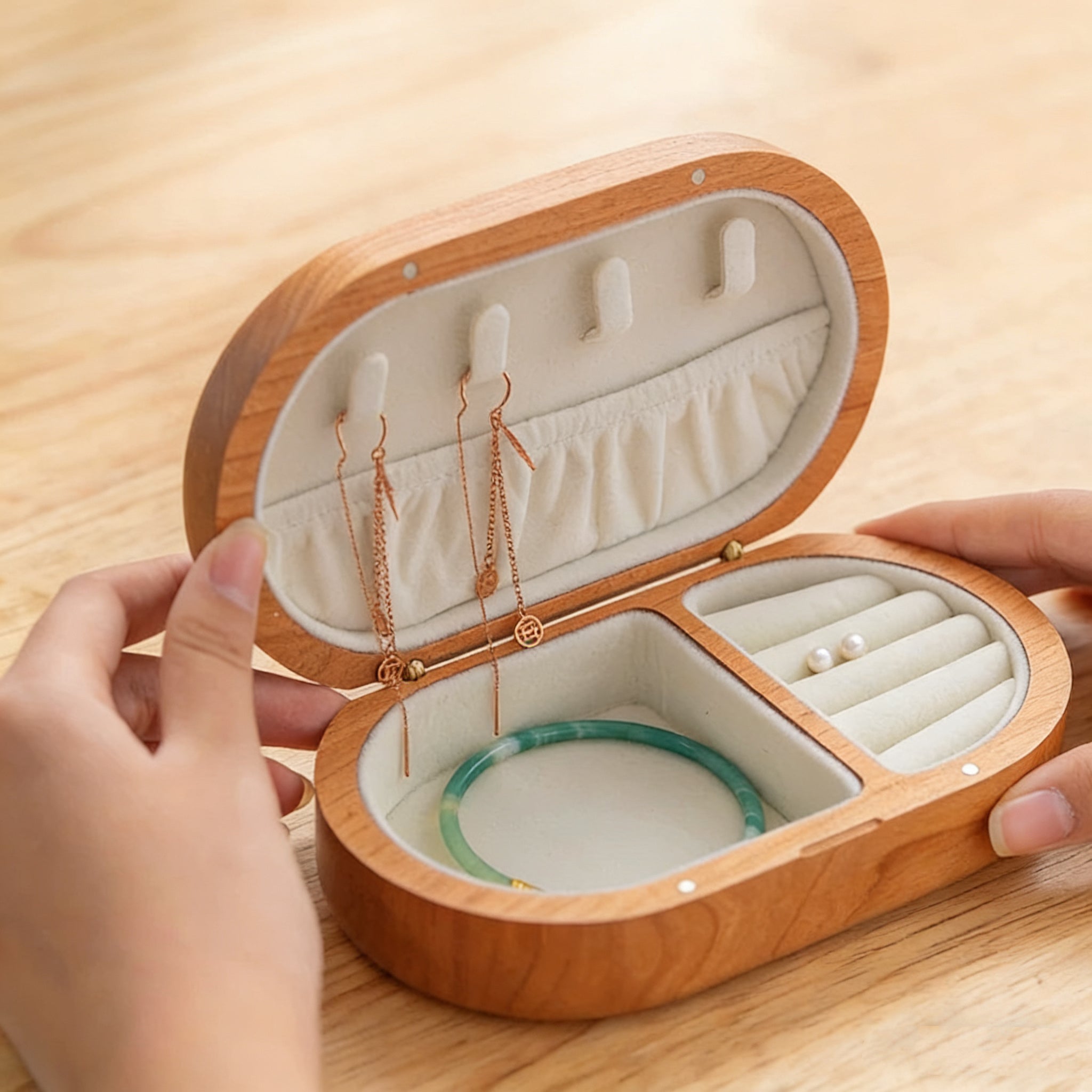 Pavo Solid Wood Oval Jewelry Box