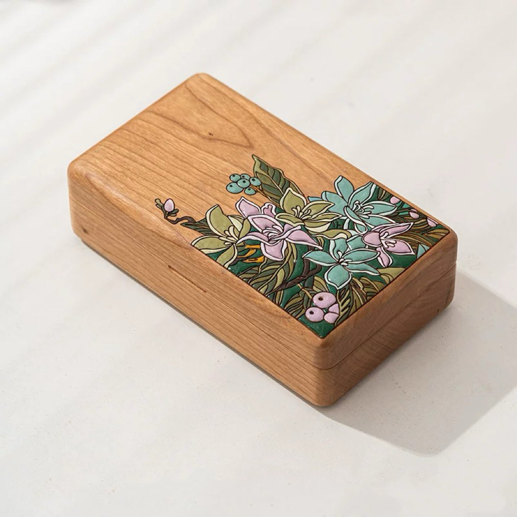Floravia Solid Wood Floral Inlay Jewelry Box
