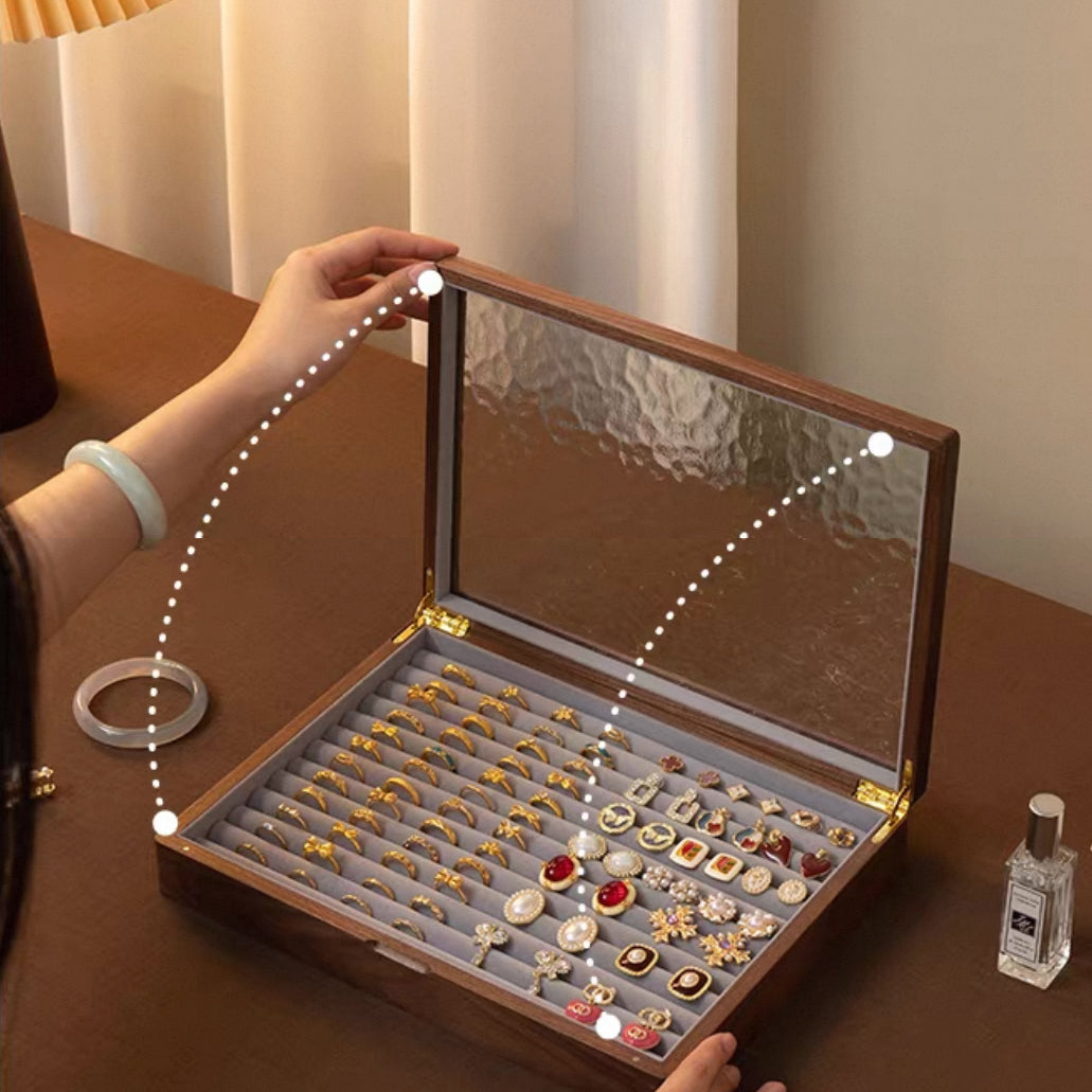 Gemripple Walnut Jewelry Box with Textured Glass Lid