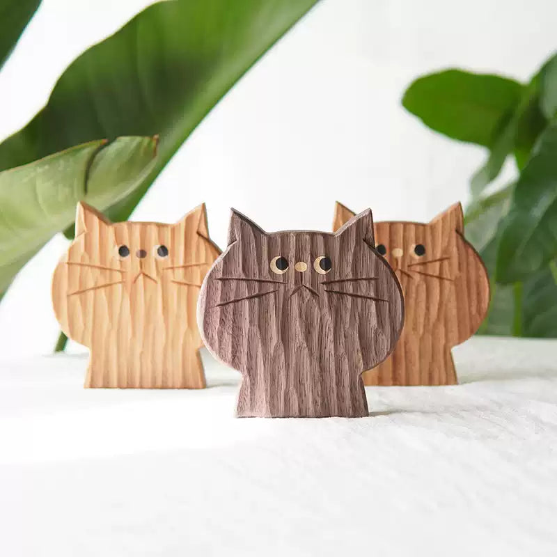 Moody Handcrafted Cat Solid Wood Coasters